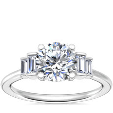 Tiered Baguette Diamond Engagement Ring in 14k White Gold